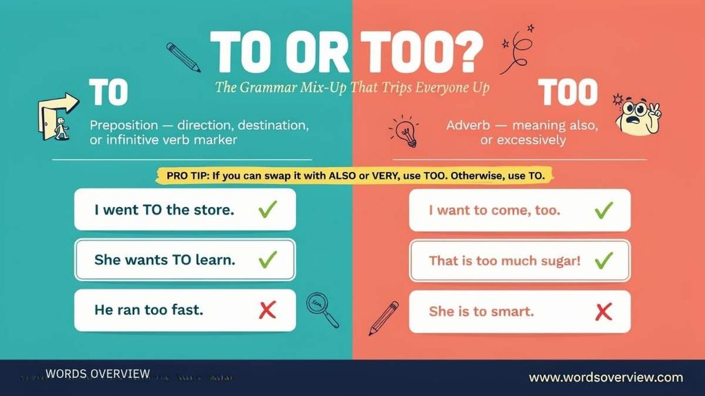 learn when to use to and too correctly