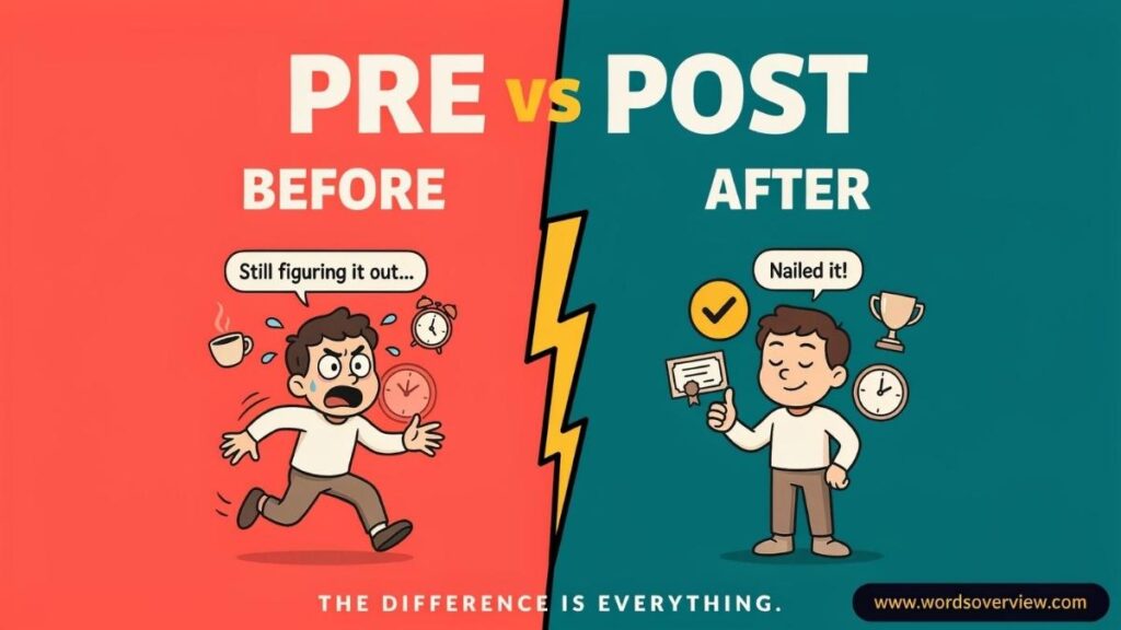 Pre vs Post Meaning, Difference and Grammar Rules